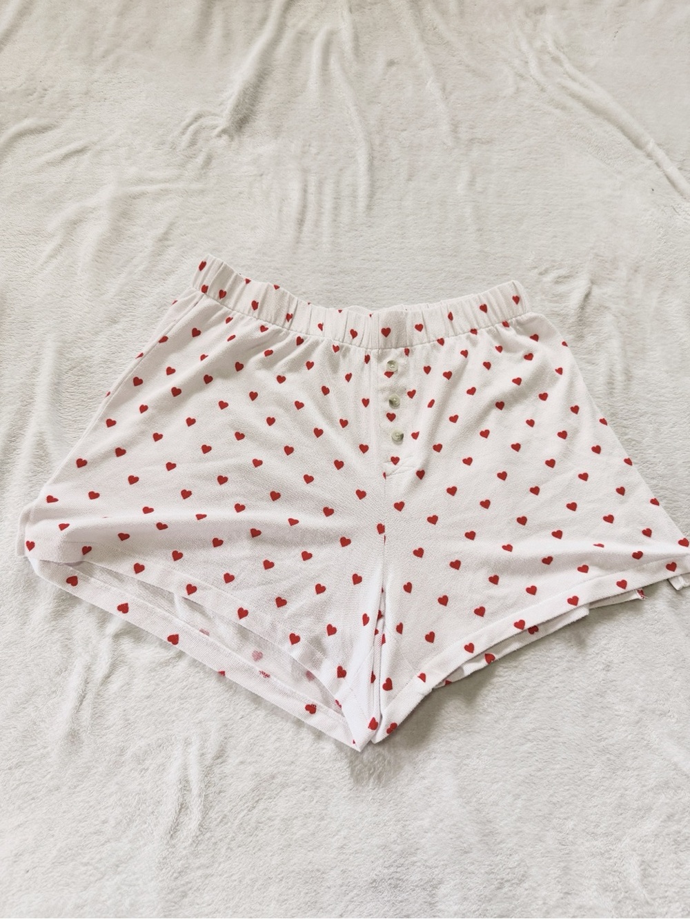 American Eagle Outfitters White Sleep Shorts with Red Heart Print